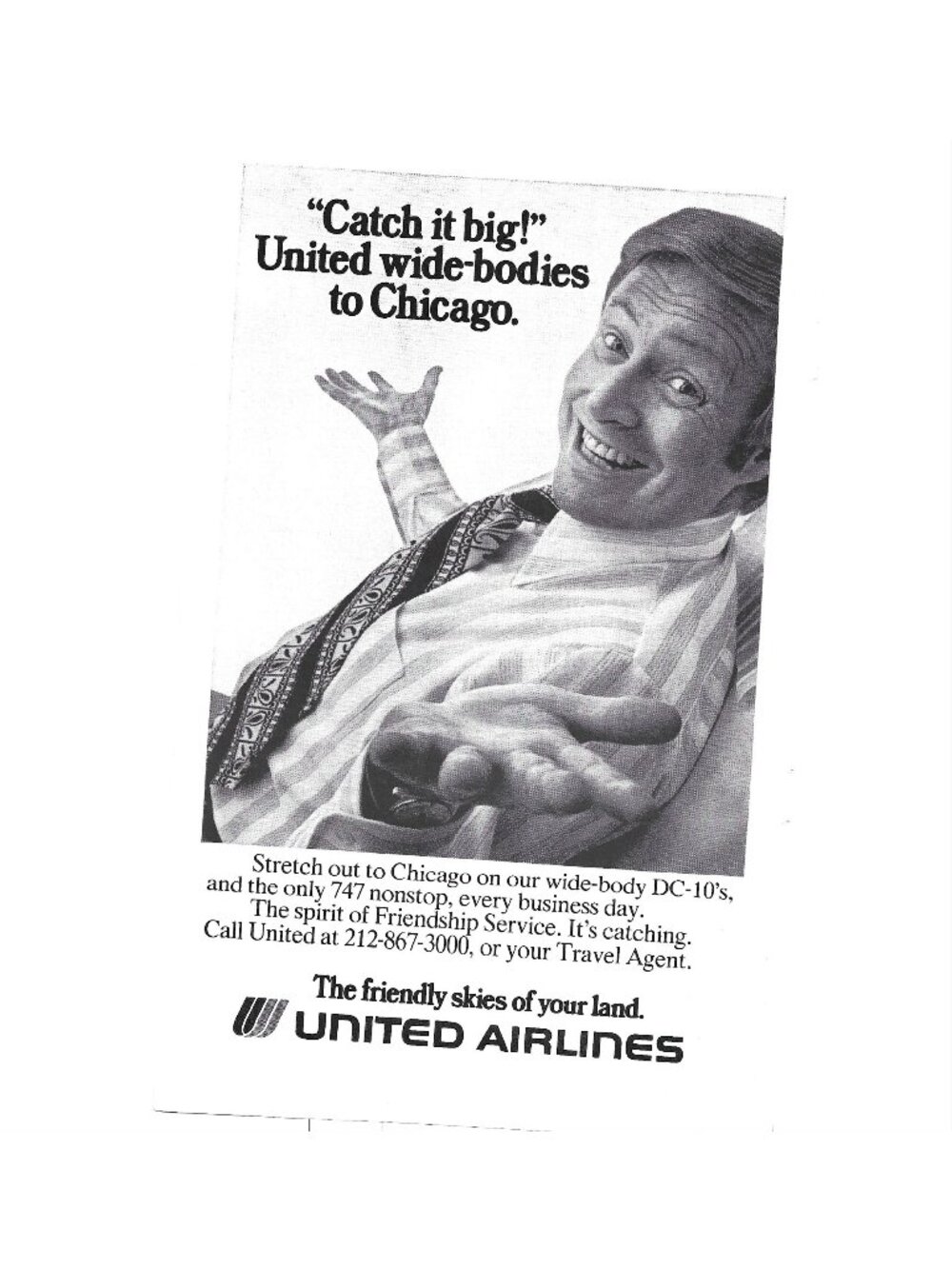 Print Ad United Airlines Wide Bodies 747 Service Chicago DC 10 Vintage 1970s